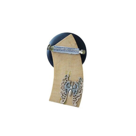 Vintage Mixed Media Brooch Pin With Ribbon Accent - Picture 2 of 2